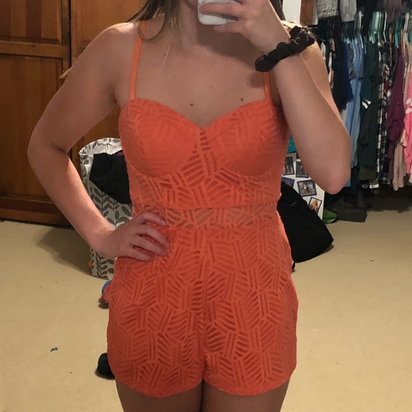 Material Girl Romper Color Coral Sheer Mid Piece - Picture 2 of 6